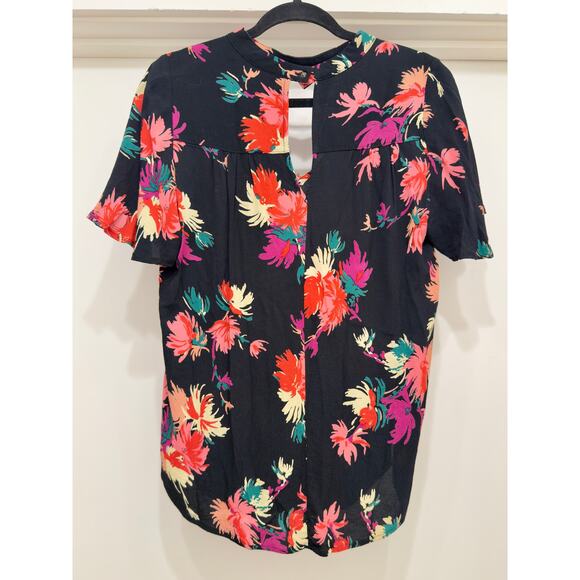 MAEVE Anthropologie Black Bella Floral Choker Flutter Sleeve Top Small EUC - Picture 9 of 9